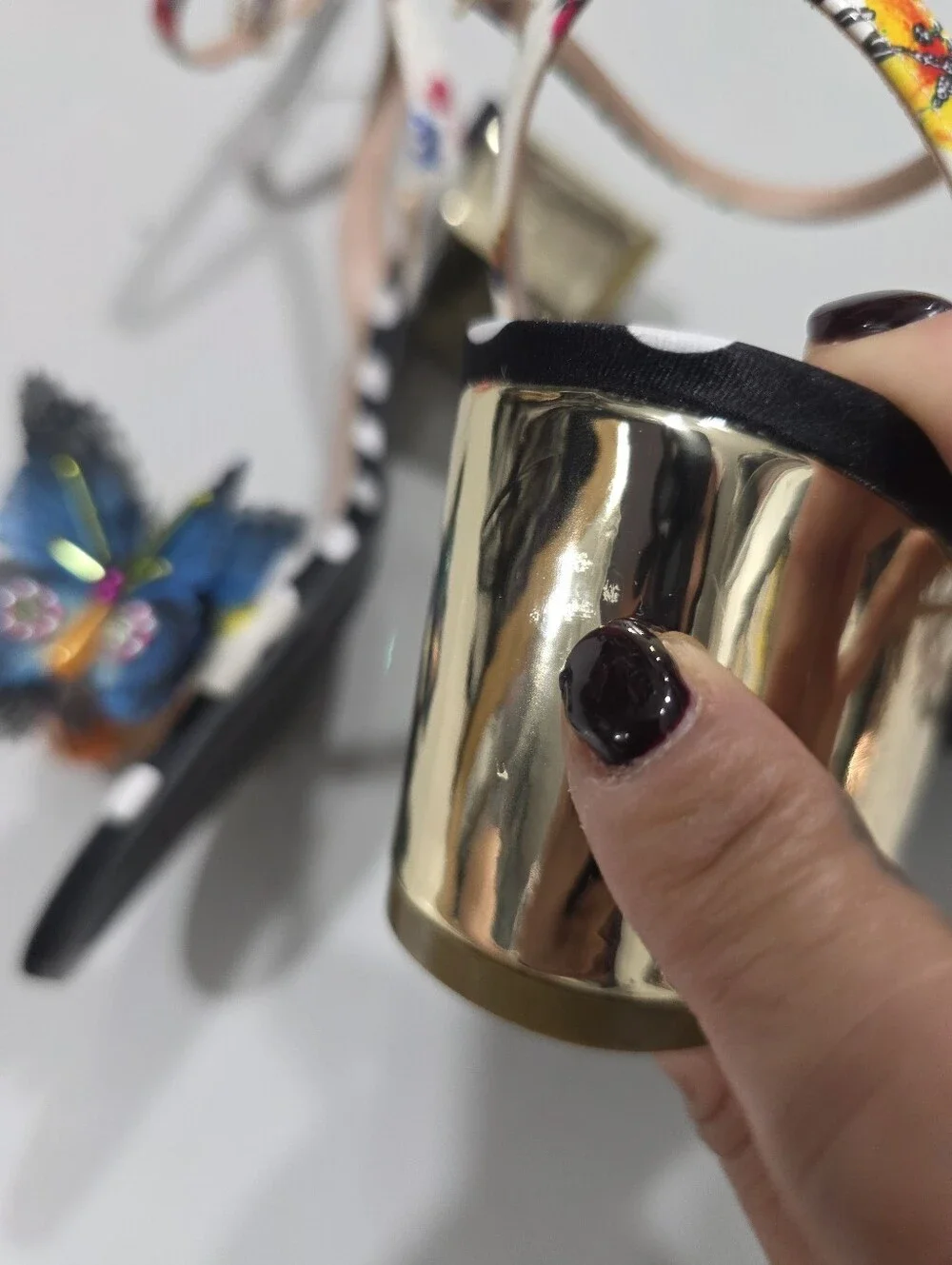 Betsey Johnson Black Polka Dot Sandals with Multicolor Butterfly Embellishments - Picture 13 of 13